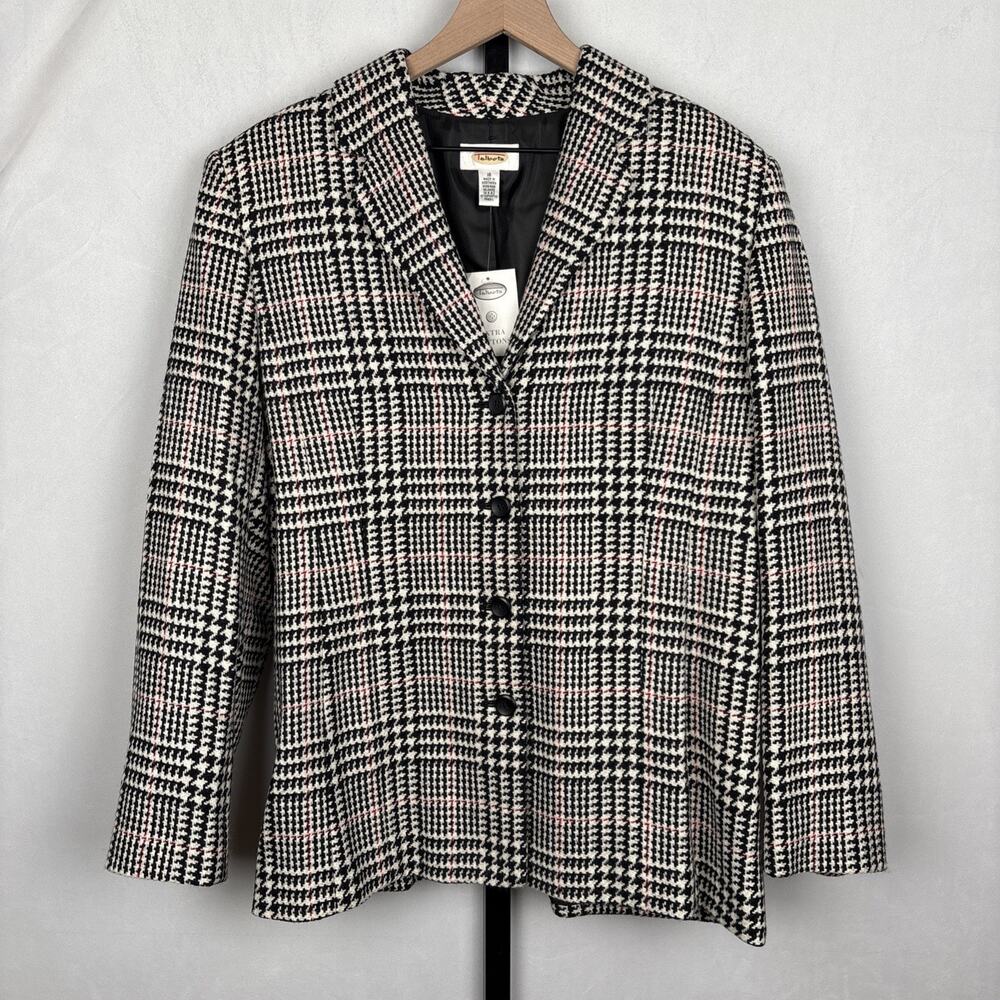 NEW Talbots Wool Houndstooth Jacket Women's 16 Black White Vintage Timeless